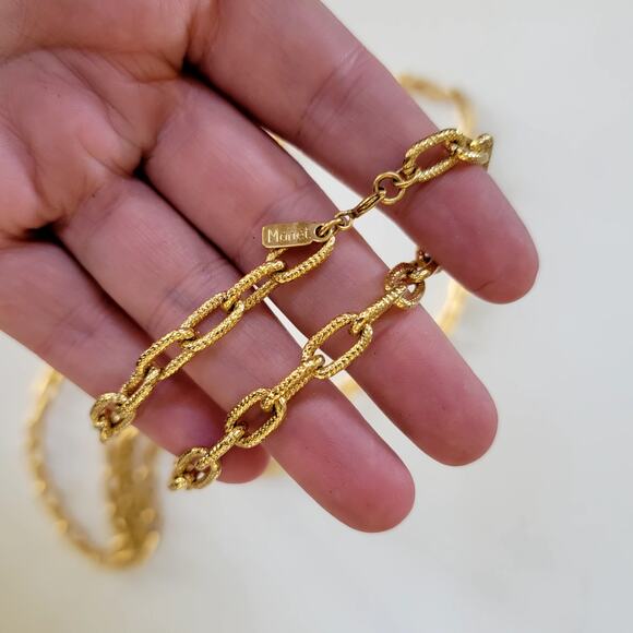 Vintage Gold Tone Double Chain Necklace with Textured Link Layered Retro Jewelry - Picture 5 of 10